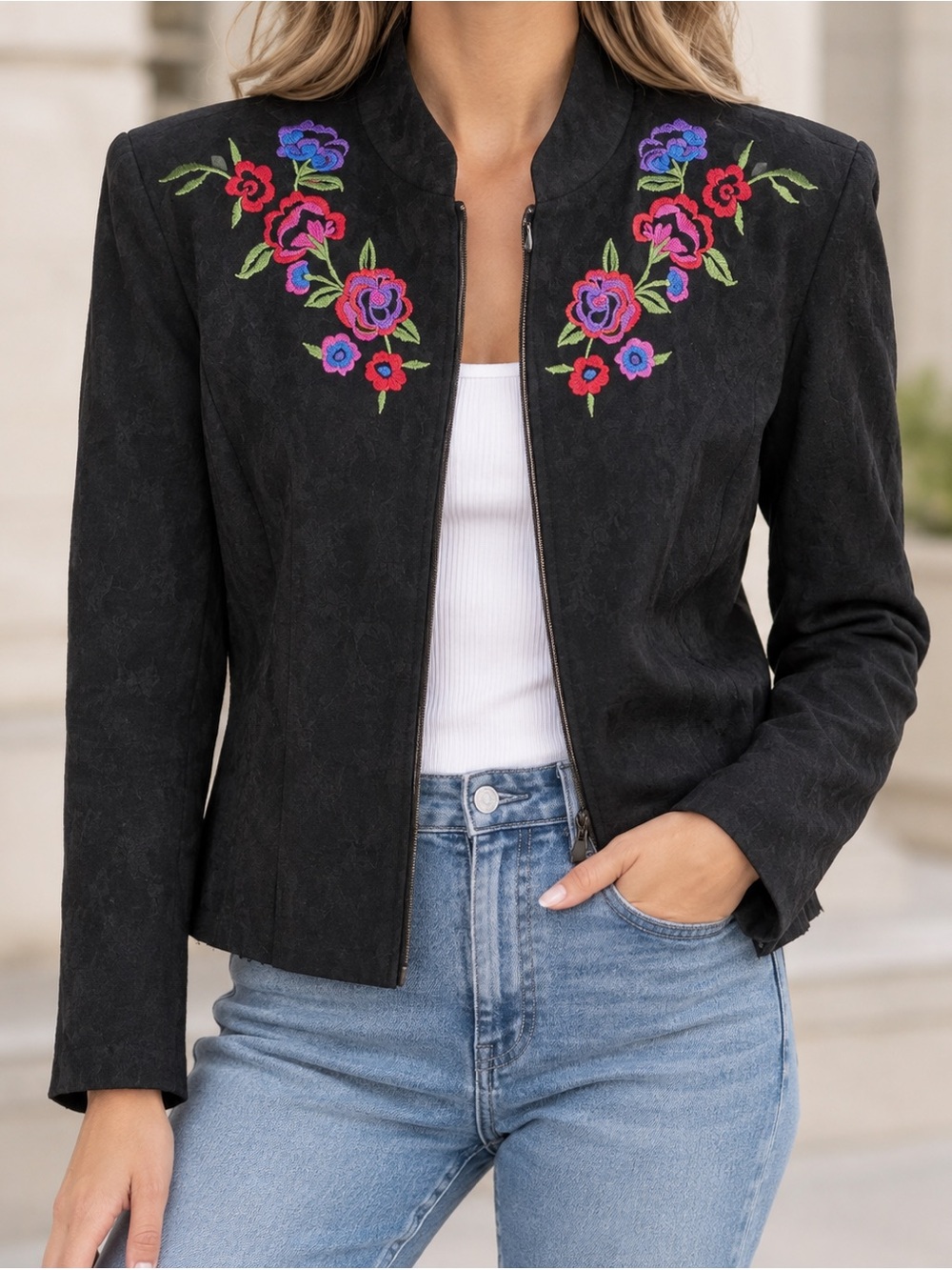 Vintage Elementz Floral Embroidered Zip Jacket | XL
